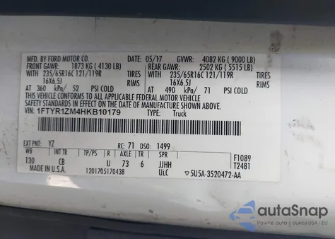 2017 Ford Transit-250 from USA, damaged, VIN 1FTYR1ZM4HKB10179